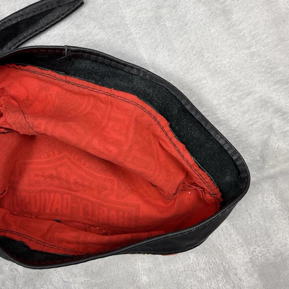 VTG Harley Davidson Red Do Rag Bandana Headwrap Leather Trim Motorcycle Gear Y2K - Picture 5 of 11